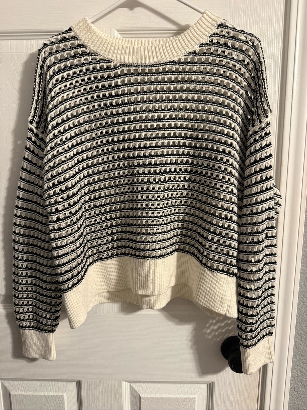 Old Navy Black and Cream Striped Crewneck Sweater